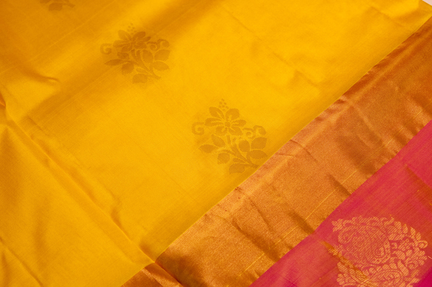 Yellow and Orange Kanjivaram Pure Silk Saree