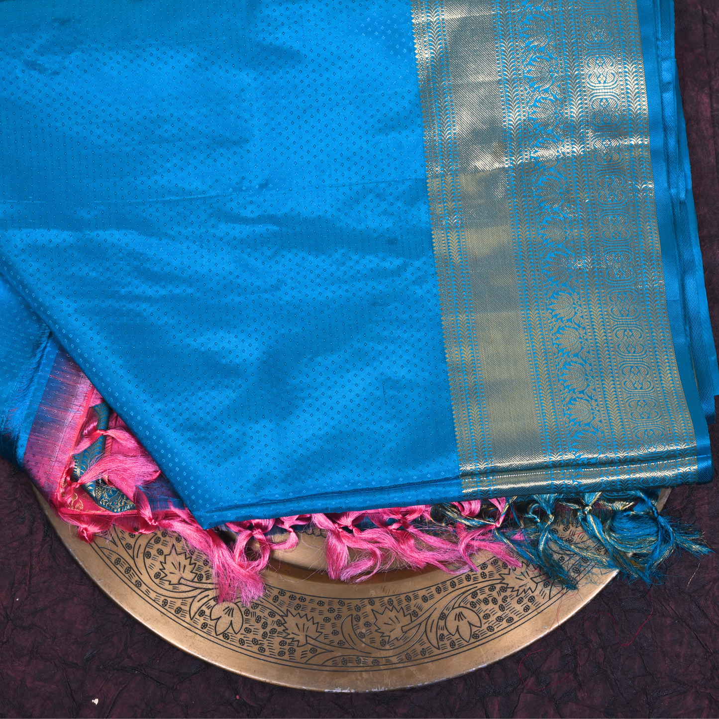 Pink and Blue Pure Silk Kanjivaram Saree