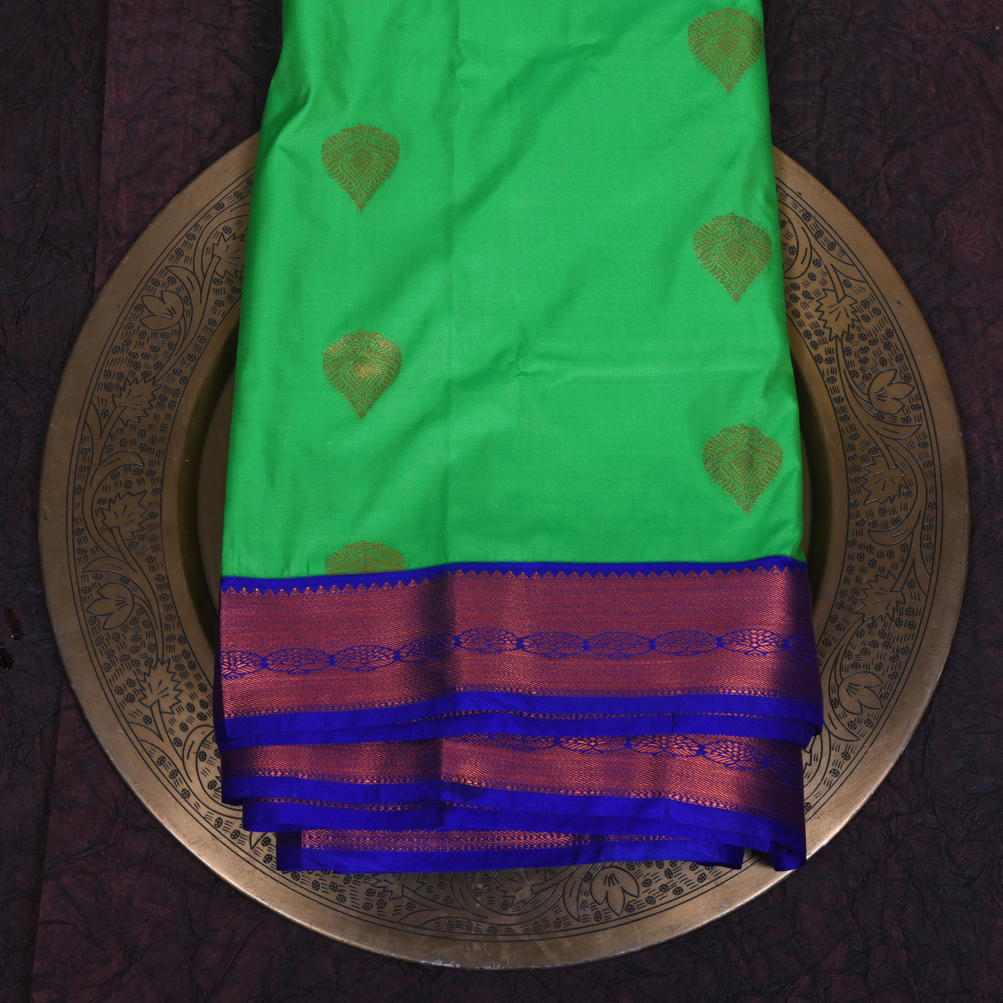 Green Kanjivaram Silk Saree with Purple Border