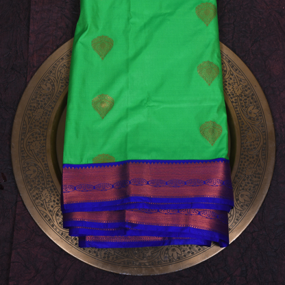 Green Kanjivaram Silk Saree with Purple Border