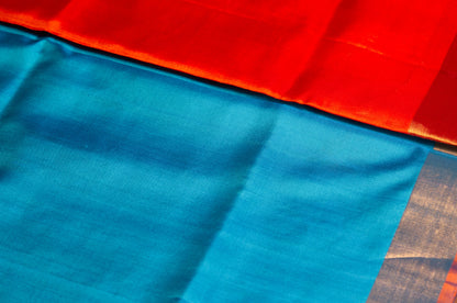 Blue and Orange Pure Kanjivaram Silk Saree