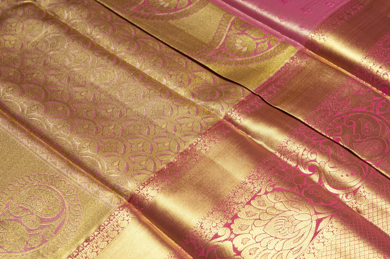 Soft Pink and Light Gold Kanjivaram Zari Warp Designer Handloom Silk Saree