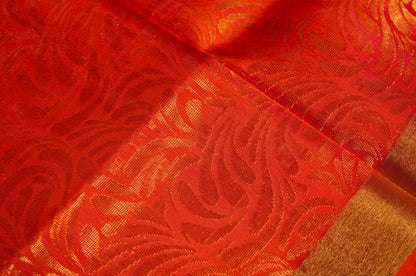 Blue and Orange Floral Kanjivaram Pure Silk Saree