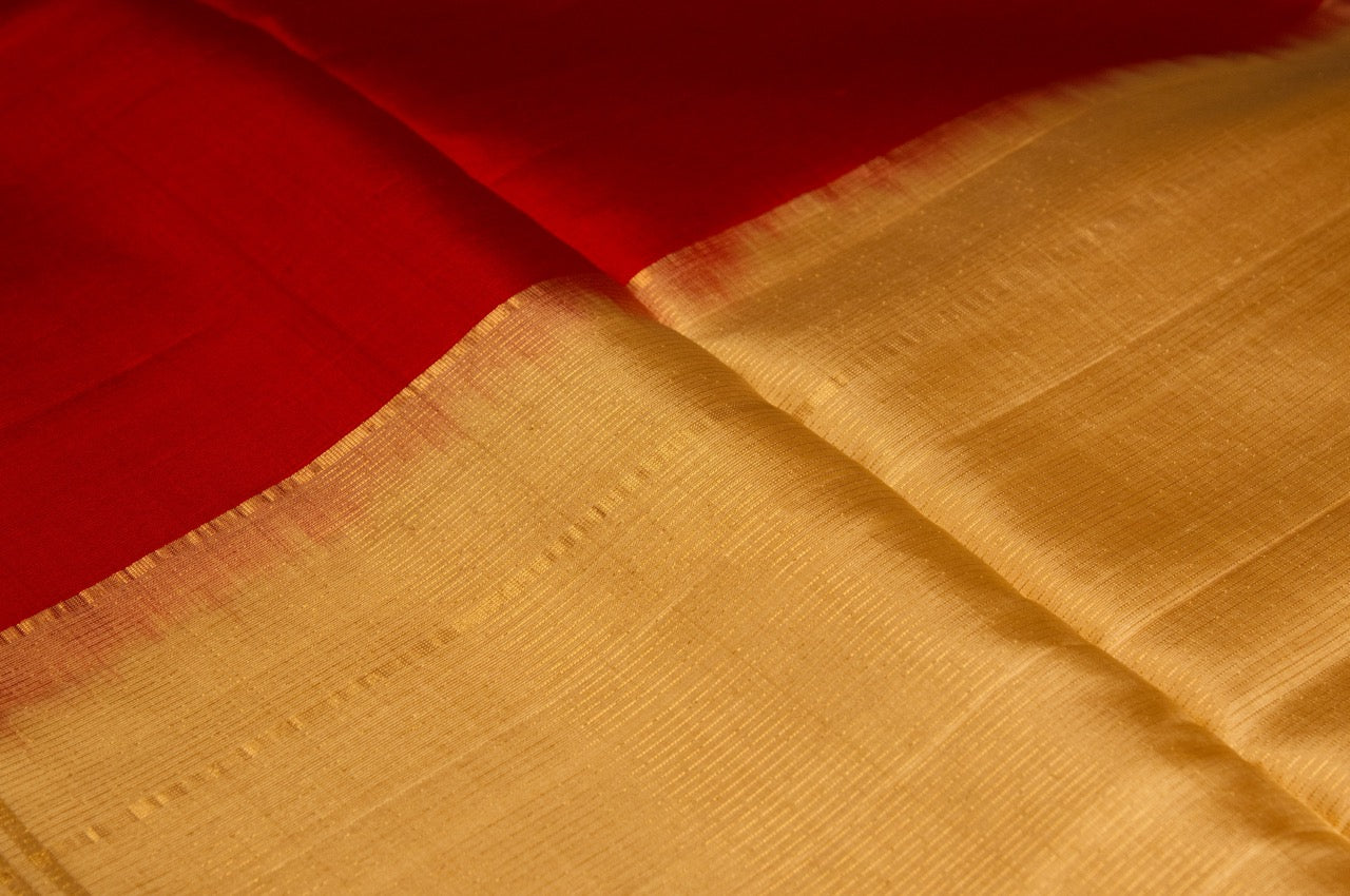 Red and Gold Pure Kanjivaram Plain Silk Saree