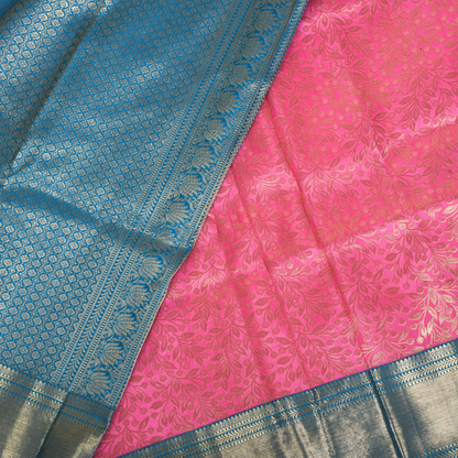Pink and Blue Pure Silk Kanjivaram Saree