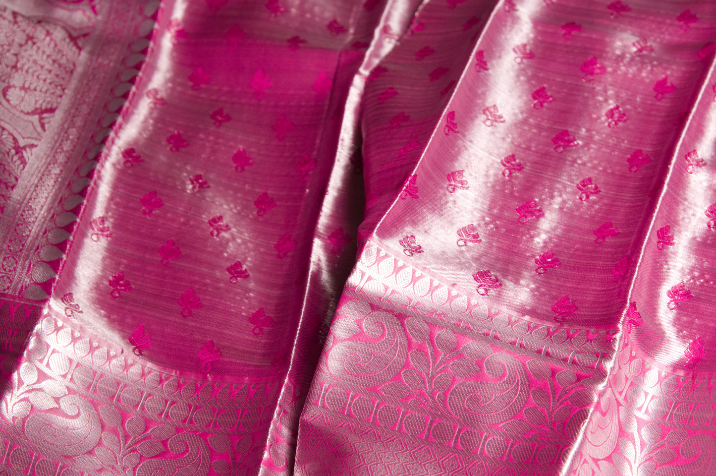 Pink and Silver Zari Warp Handloom Kanjivaram Pure Silk Saree