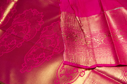 Purple and Rani Kanjivaram Semi Silk Saree