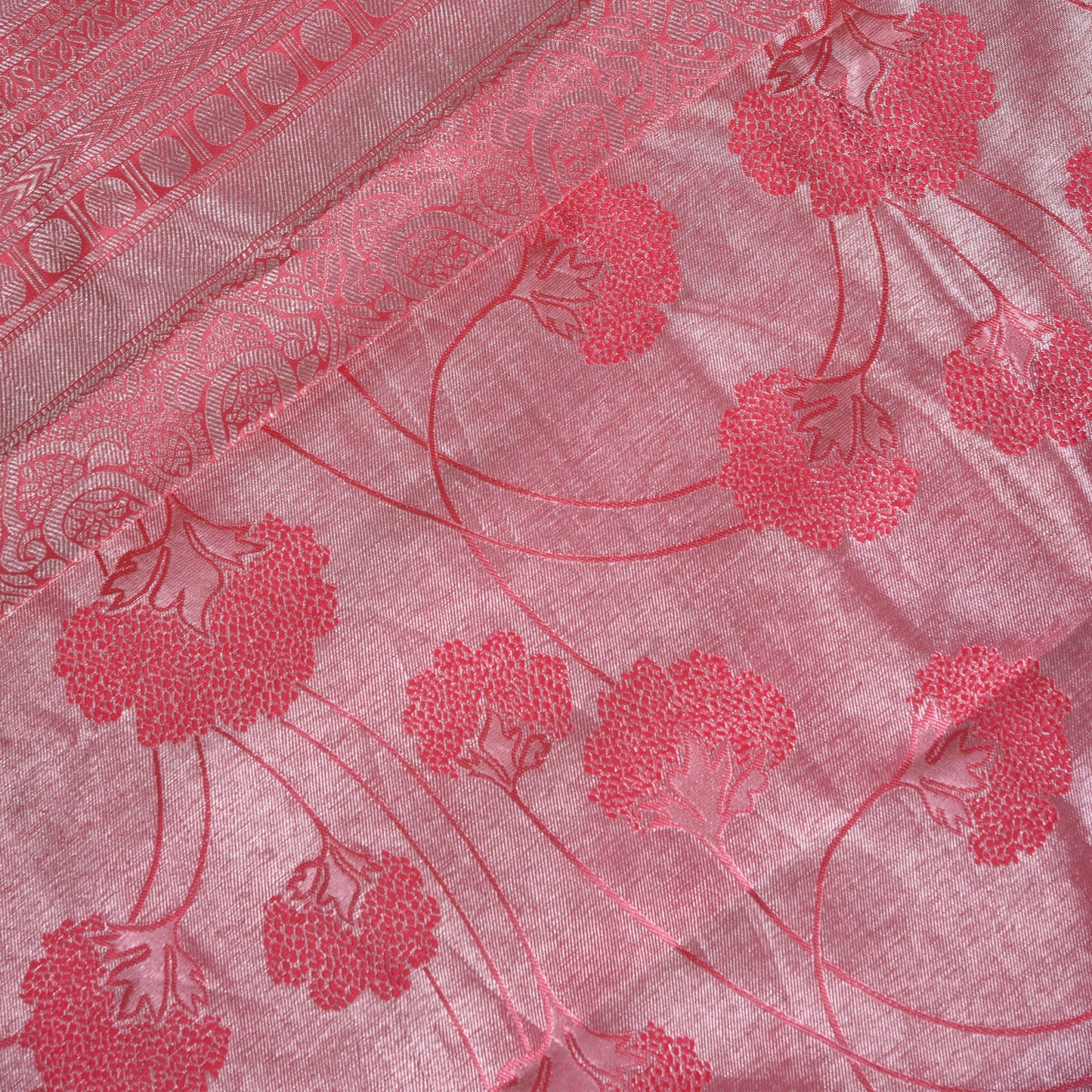 Pure Silk Pink Kanjivaram Saree With Silver Highlights