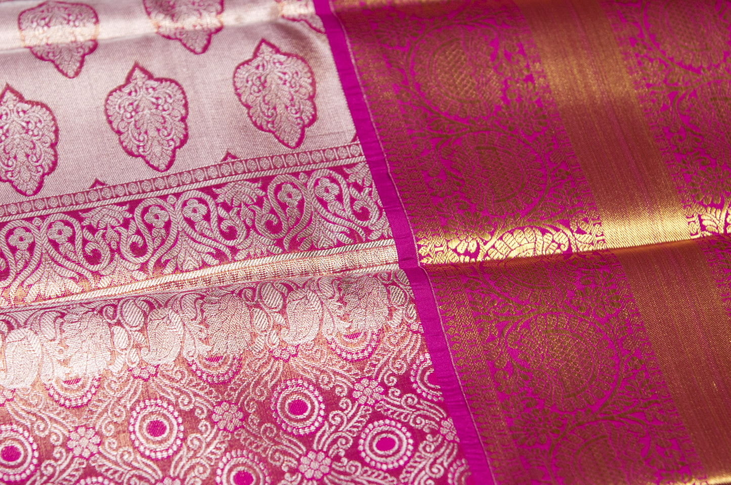 Pink and Rani Kanjivaram Zari Warp Designer Handloom Silk Saree