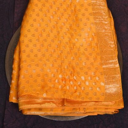 Orange Satin Silk Saree with Silver Accents