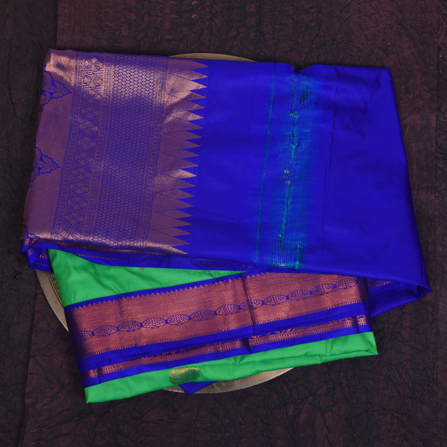 Green Kanjivaram Silk Saree with Purple Border