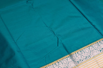 Sunset Orange and Teal Kanjivaram Semi Silk Saree