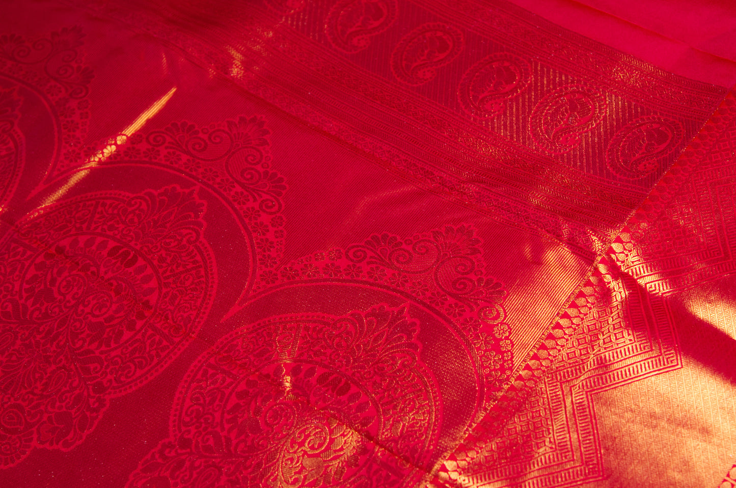 Yellow and Red Rani Kanjivaram Semi Silk Saree