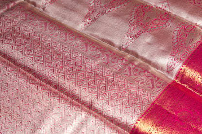 Grey and Hot Pink Rani Kanjivaram Zari Warp Designer Handloom Silk Saree