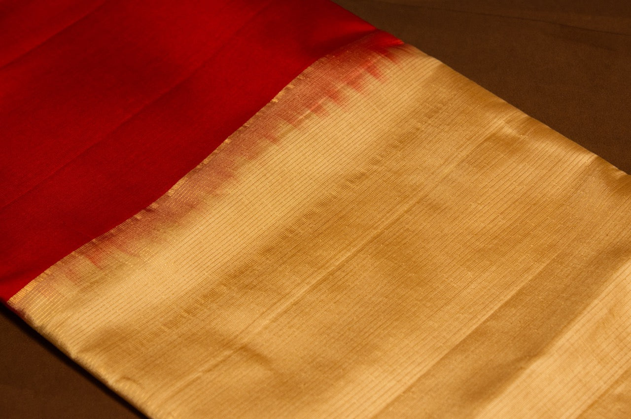 Red and Gold Pure Kanjivaram Plain Silk Saree