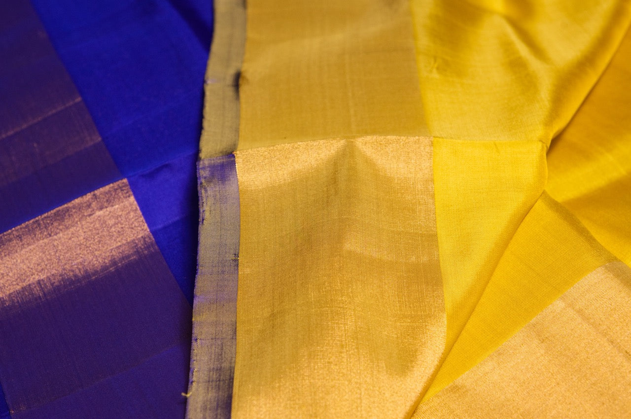 Yellow and Royal Blue Kanjivaram Pure Silk Saree