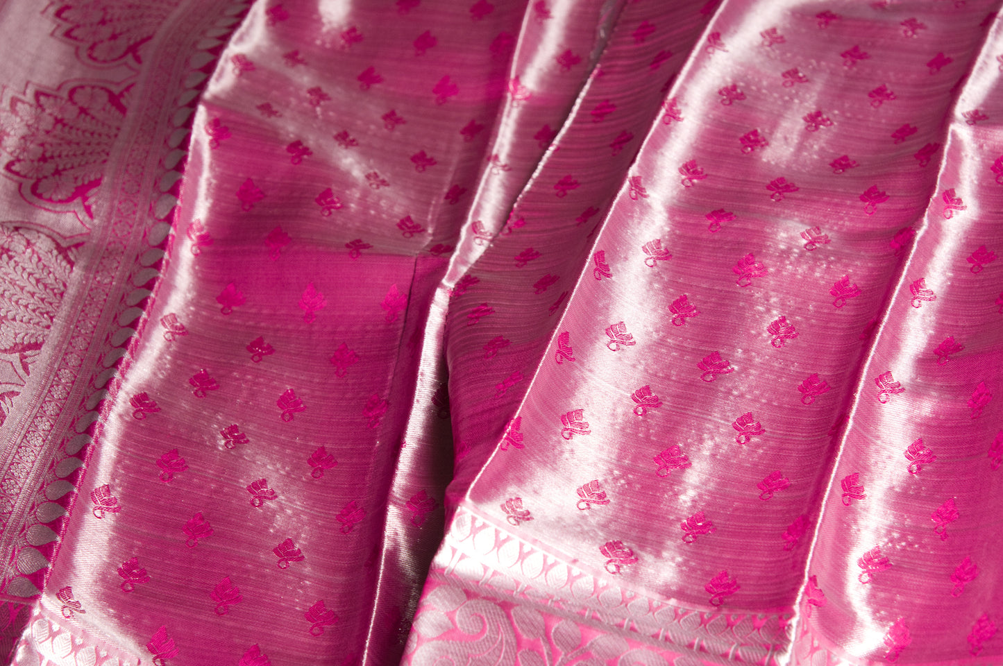 Pink and Silver Zari Warp Handloom Kanjivaram Pure Silk Saree