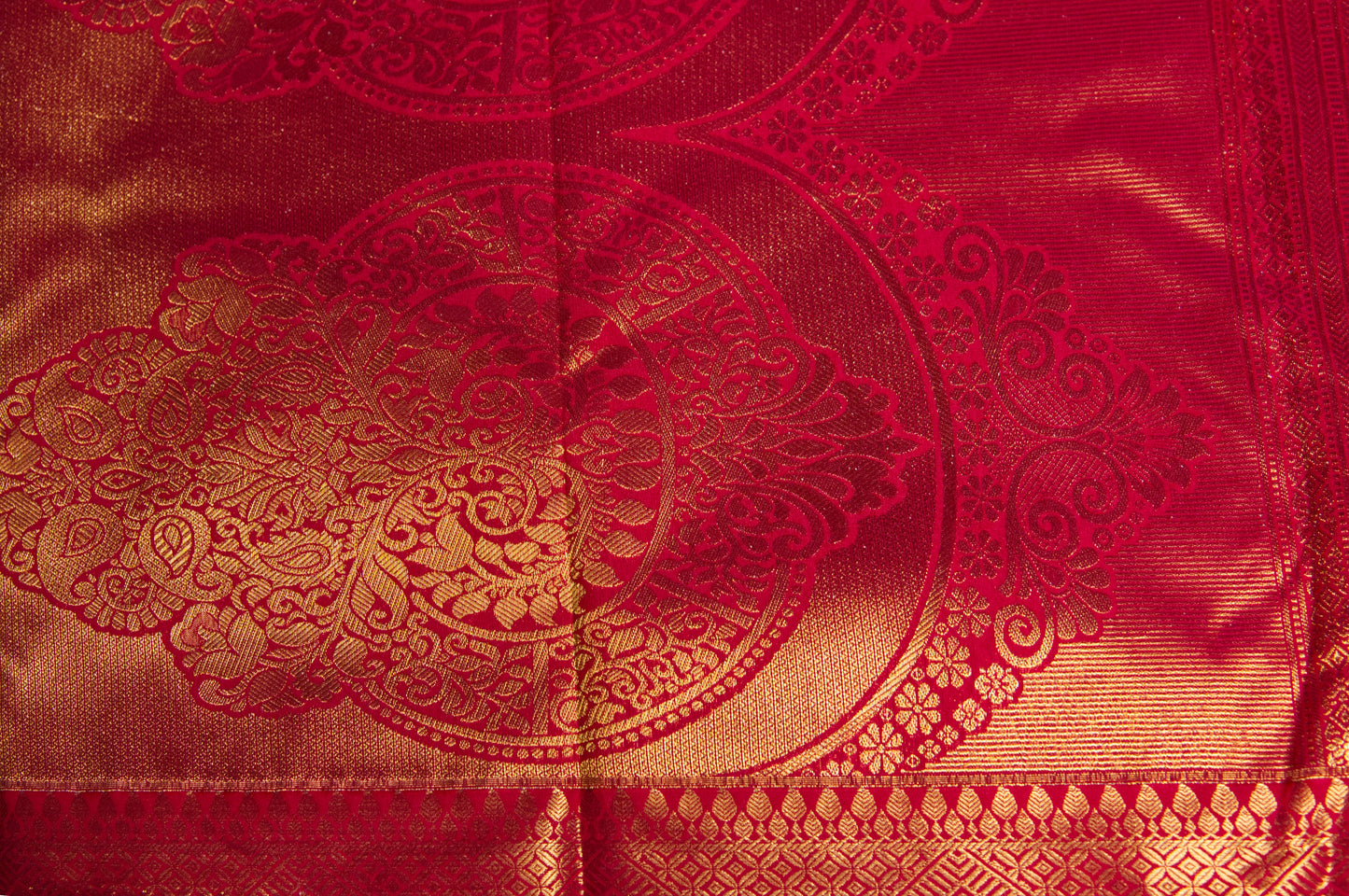 Yellow and Red Rani Kanjivaram Semi Silk Saree