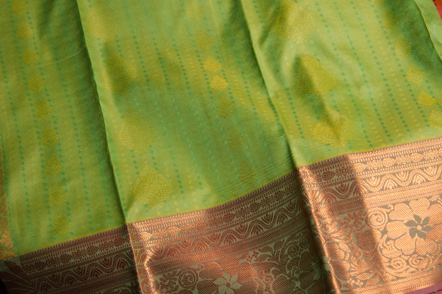 Green and Rani Copper Kanjivaram Semi Silk Saree