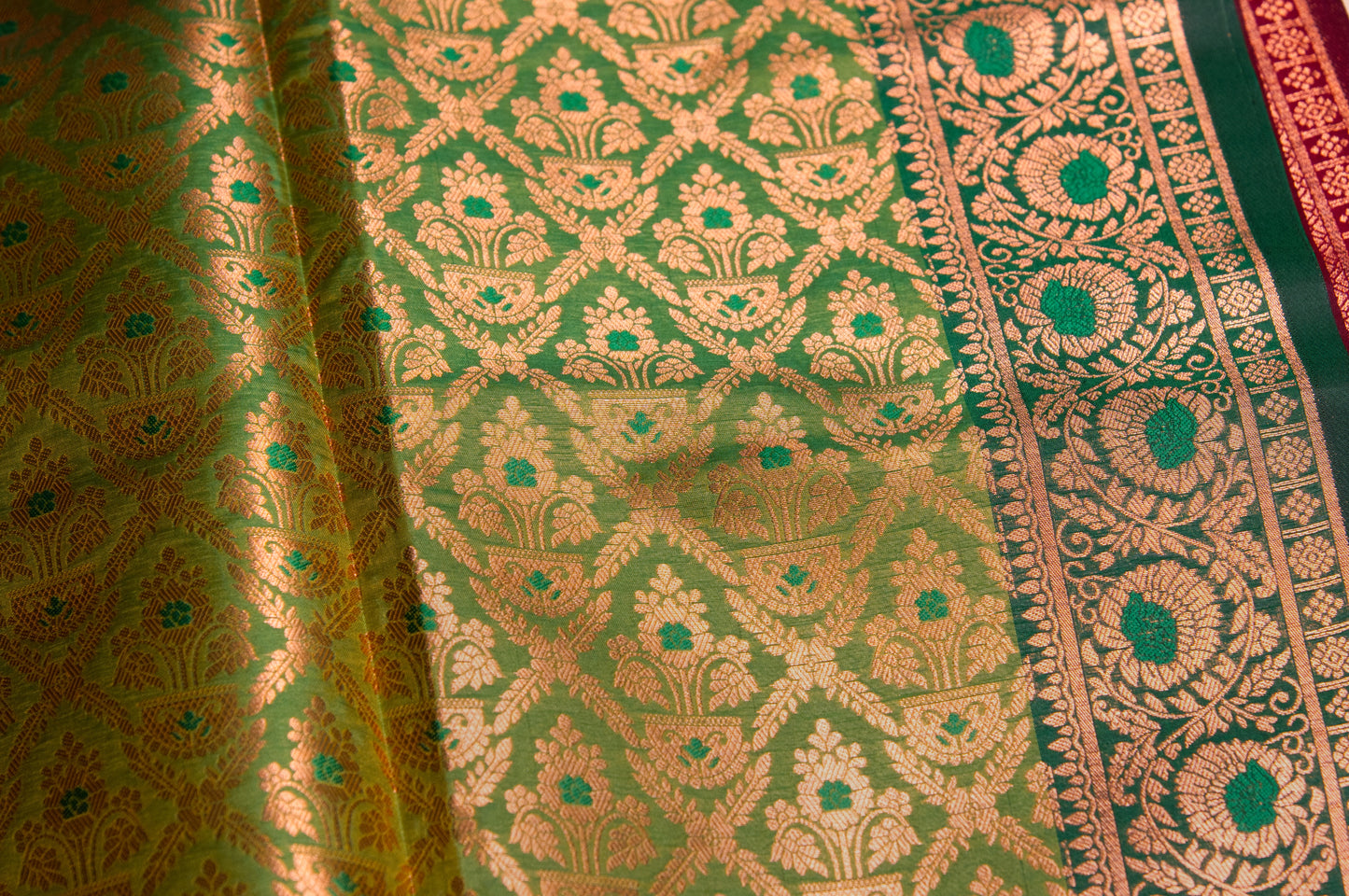 Green and Brown Kanjivaram Semi Silk Saree