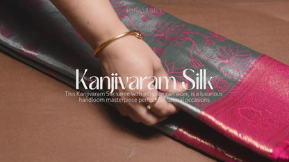 Grey and Hot Pink Rani Kanjivaram Zari Warp Designer Handloom Silk Saree