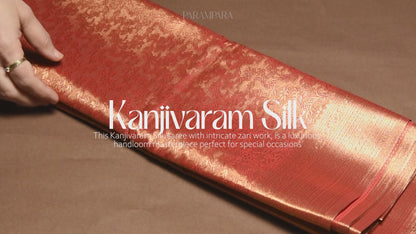 Orange Gold Kanjivaram Zari Warp Designer Handloom Silk Saree